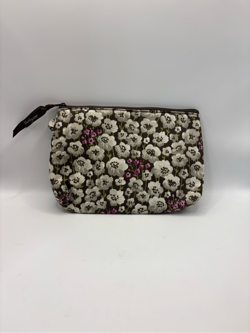 thirty-one Floral Canvas Cosmetic Pouch in Brown, White and Pink